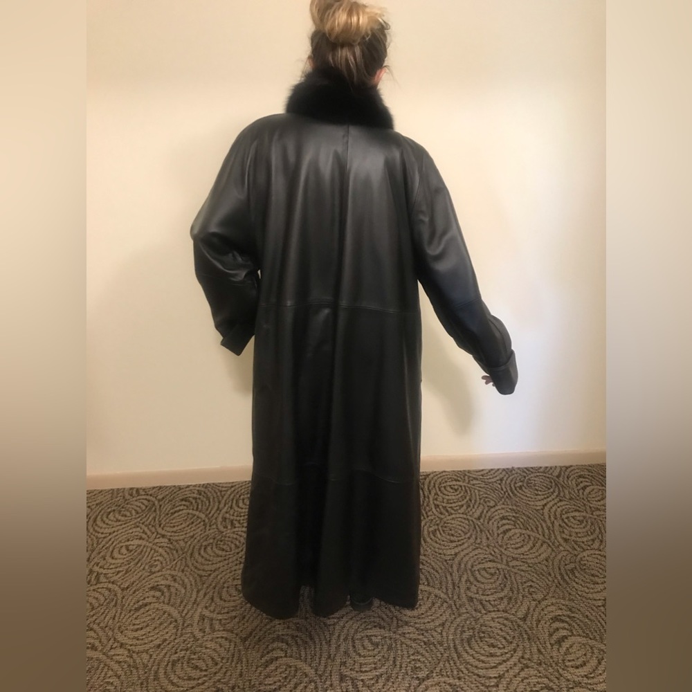 Womens leather coat with zip out lining and fur trim